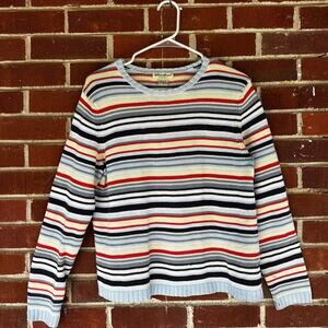 Eddie Bauer Striped Cotton Sweater Blue Red Cream Medium